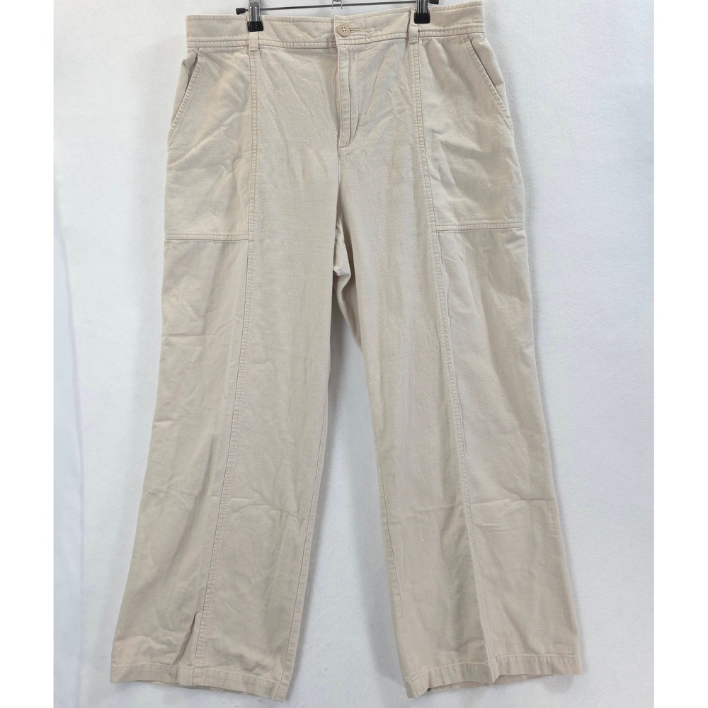 LOFT High Rise Trouser Wide Leg Oatmeal Beige Women 12 Boho Coastal Minimalist